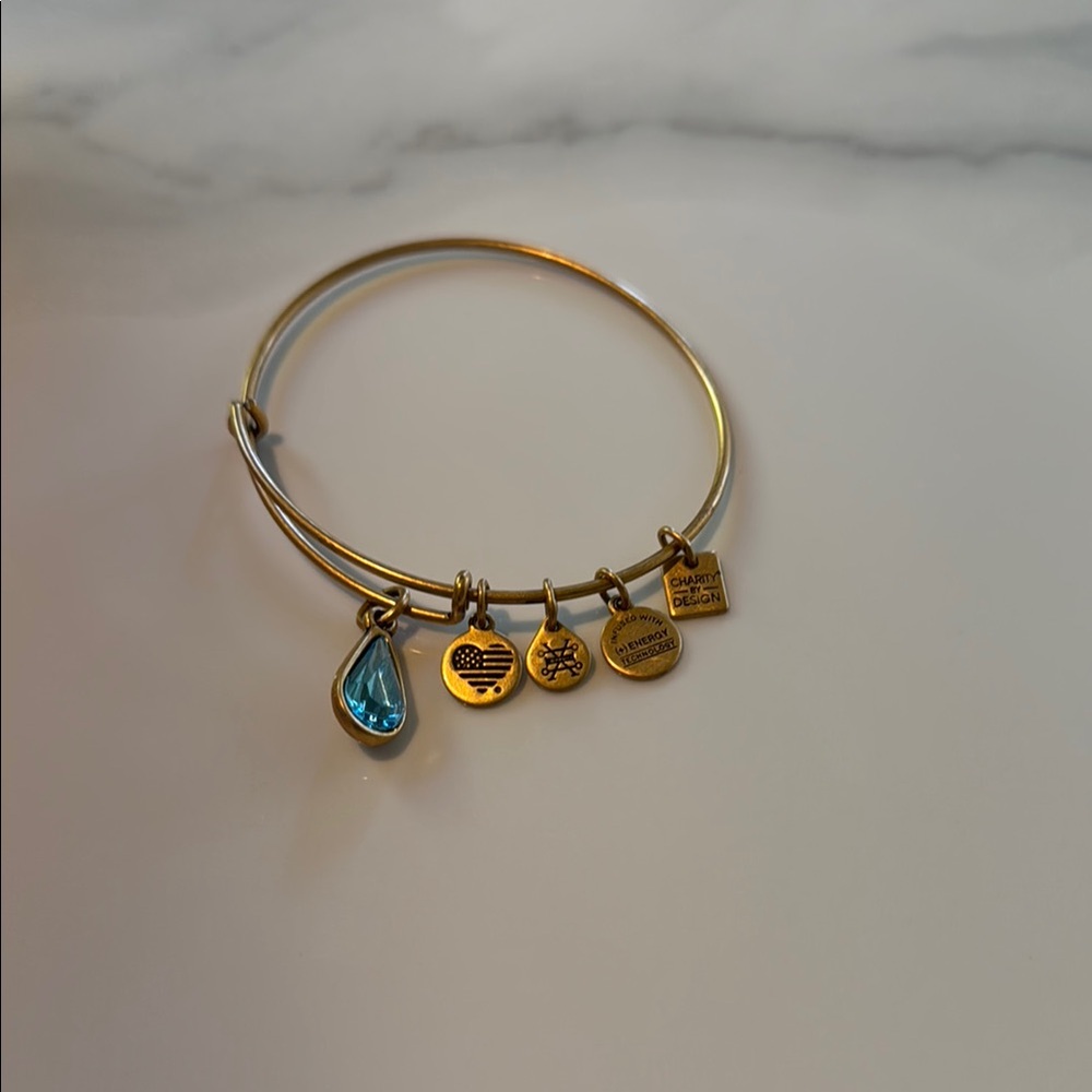 Alex and Ani Gold and Blue Charm Bracelet